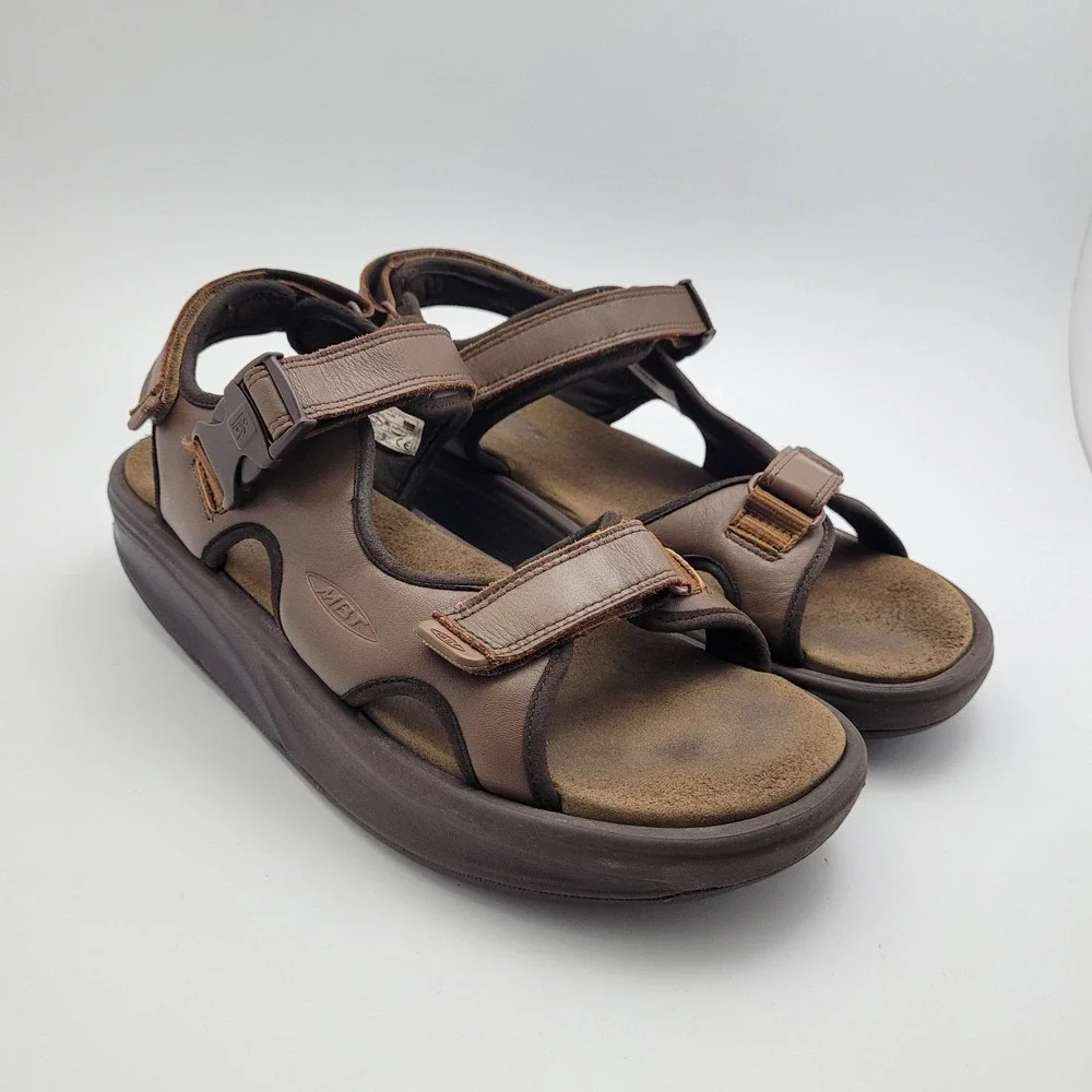 MBT Kisumu 3S Men's Sandals 8-8.5 Brown Leather Rocker Sole Orthopedic Walking